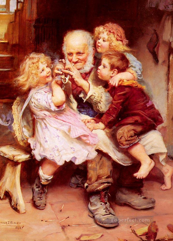 Grandfathers Favorites idyllic children Arthur John Elsley Oil Paintings